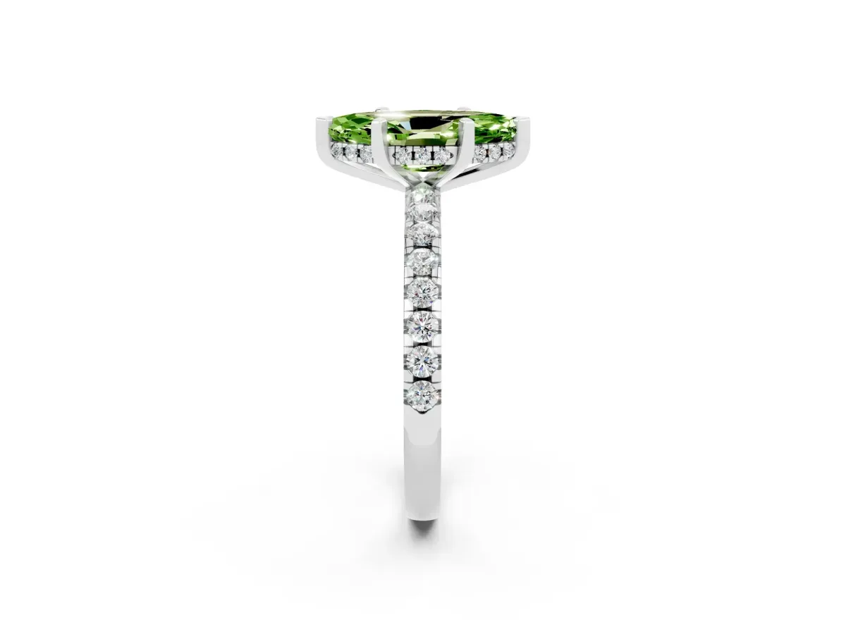Marquise Cut Peridot Solitaire Ring with Round Pavé Band and Four-Prong Setting Silver