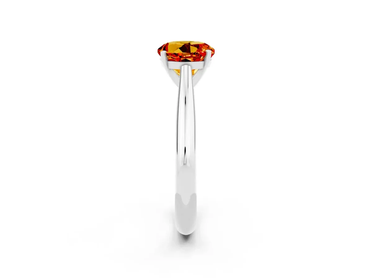 Round Cut Citrine Solitaire Engagement Ring with Cathedral Setting and Four-Prong Mount White gold