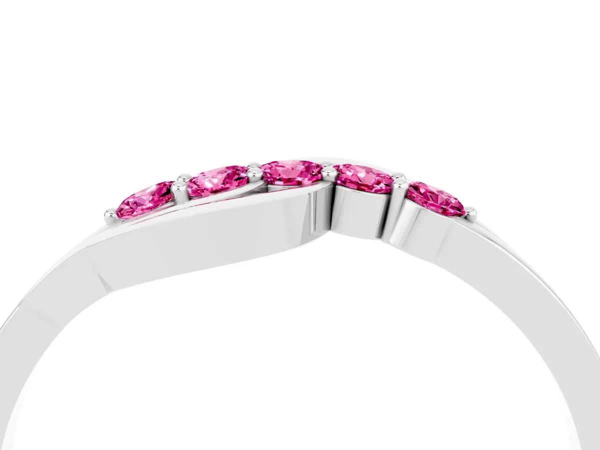 Five-Stone Round Pink Sapphire Crossover Band with Prong Setting White gold