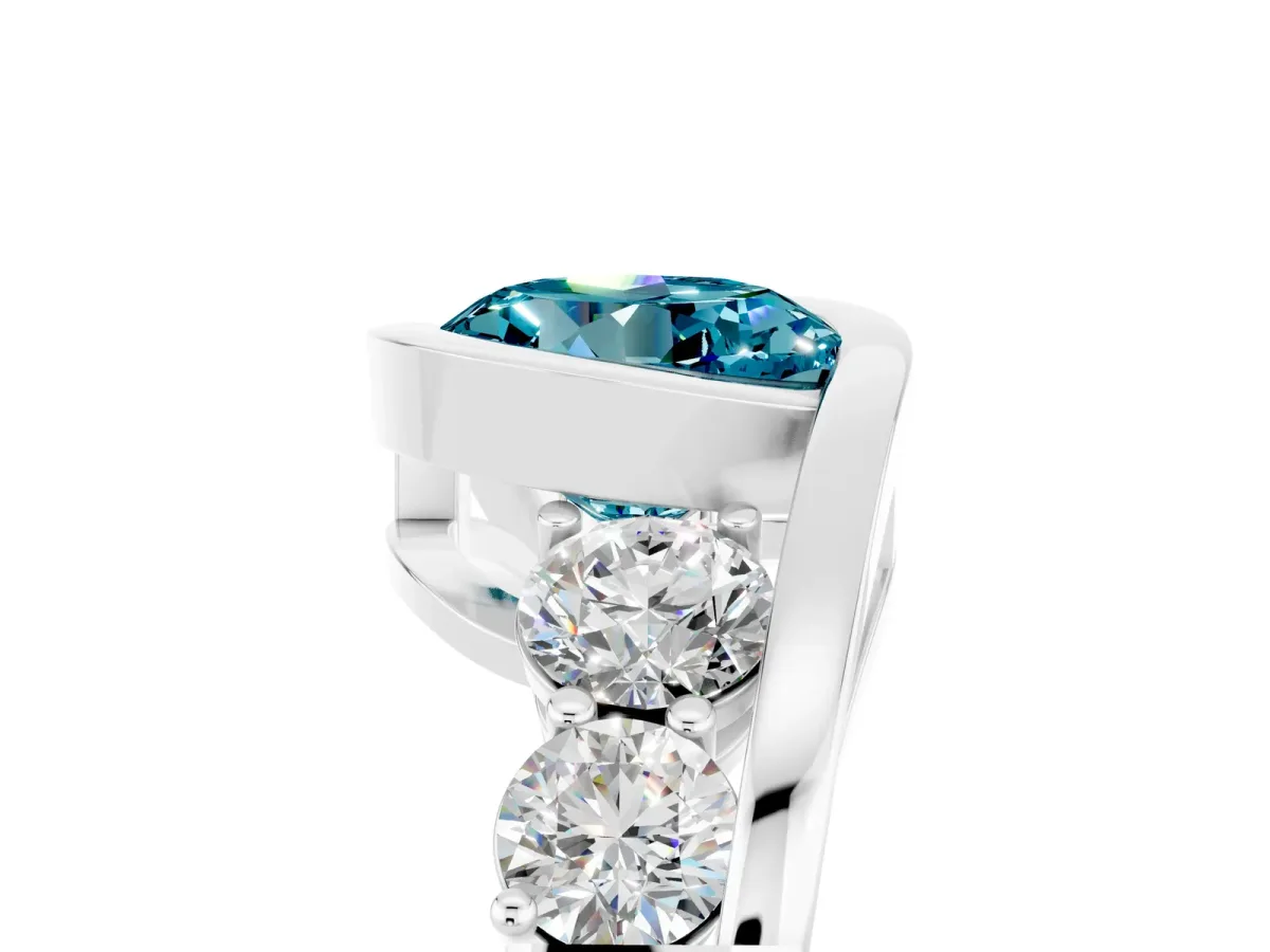 Bezel Set Round Cut Blue Topaz Bypass Ring with Round Accents Silver