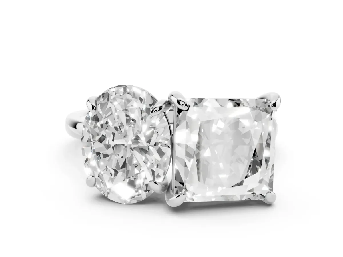Oval and Princess Toi Moi Ring with Prong Setting and Plain Band Platinum