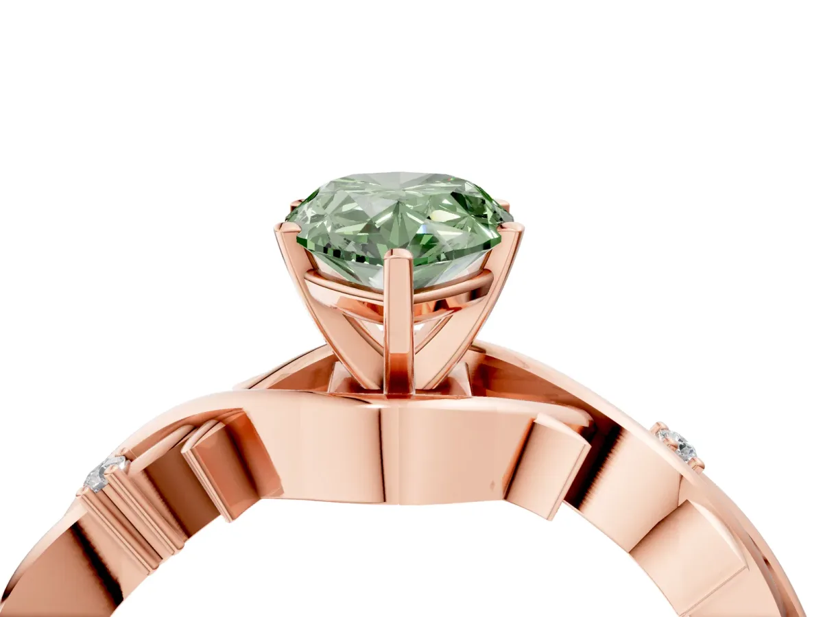 Fancy Green Pear Cut Diamond Solitaire Ring with Twisted Band and Prong Setting Rose gold
