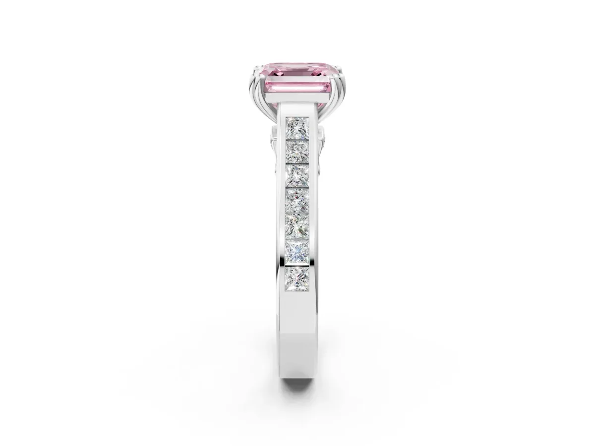 Fancy Pink Asscher Cut Cut Channel Set Solitaire Engagement Ring with Prong Setting Platinum