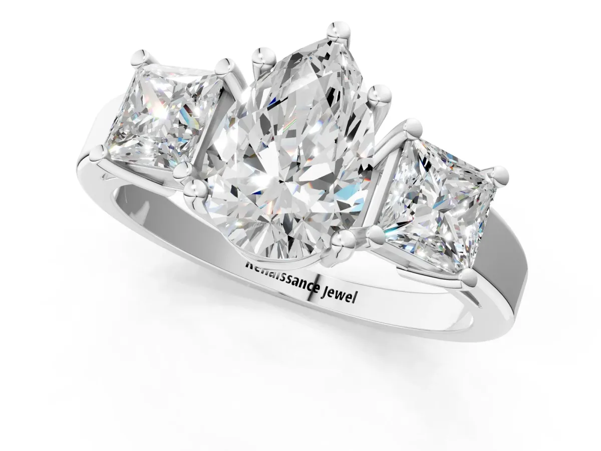 Three-Stone Pear Cut Cut Solitaire Ring with Prong Setting White gold