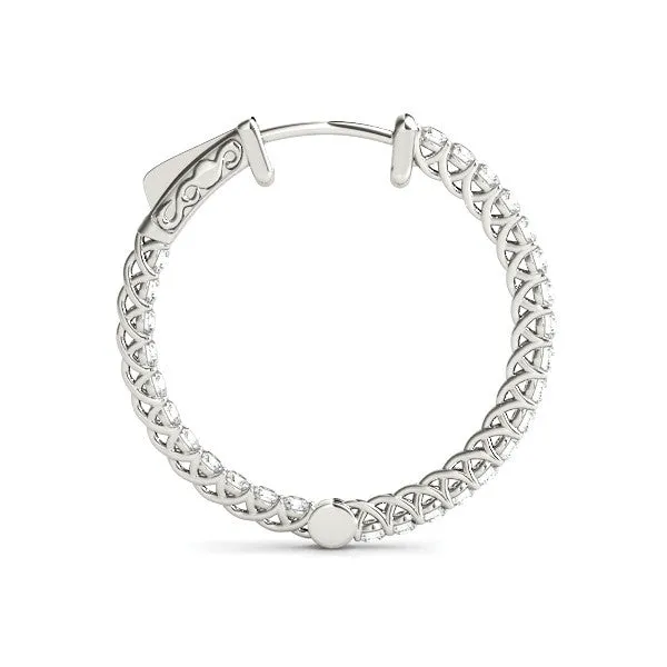Round Cut Pavé Diamond Hoop Earrings with Four-Prong Setting White gold