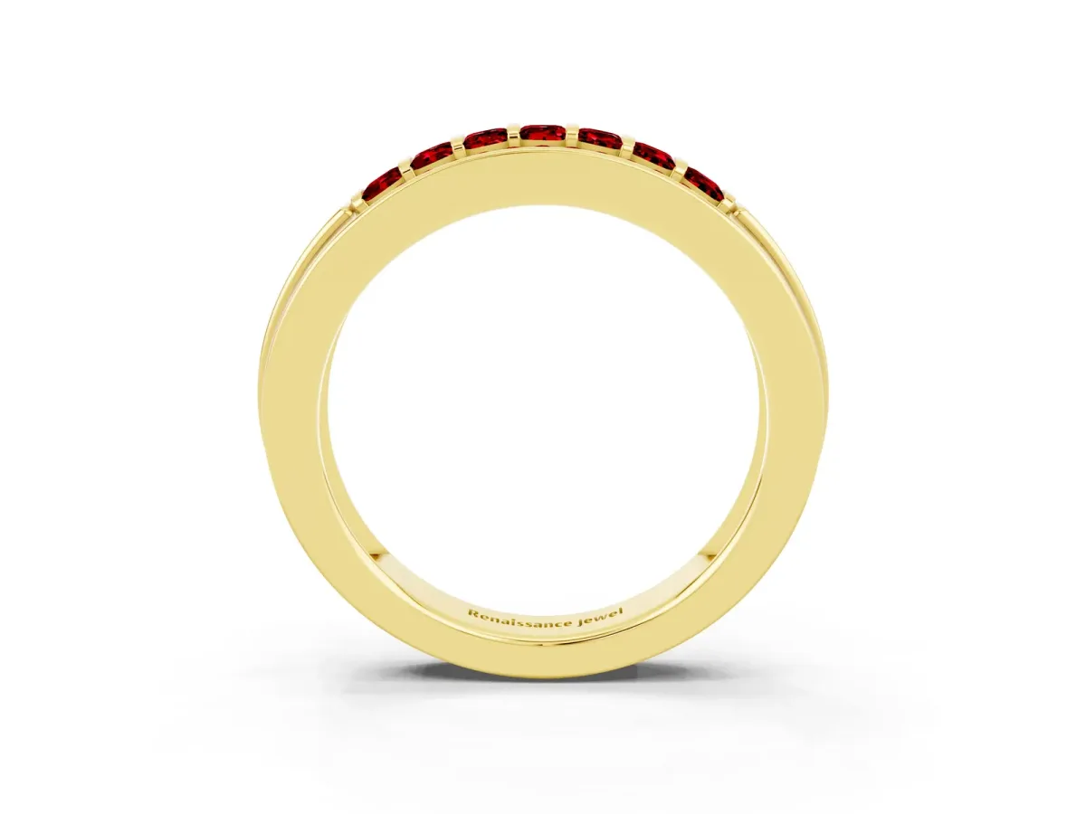 Bar-Set Princess Cut Ruby Pavé Band Yellow gold