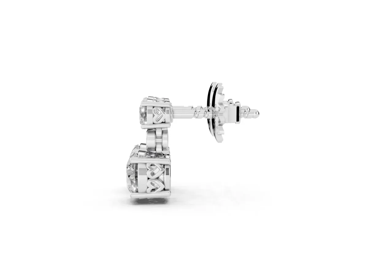 Round Diamond Two Stone Drop Earrings with Bezel Diamond Accent Silver