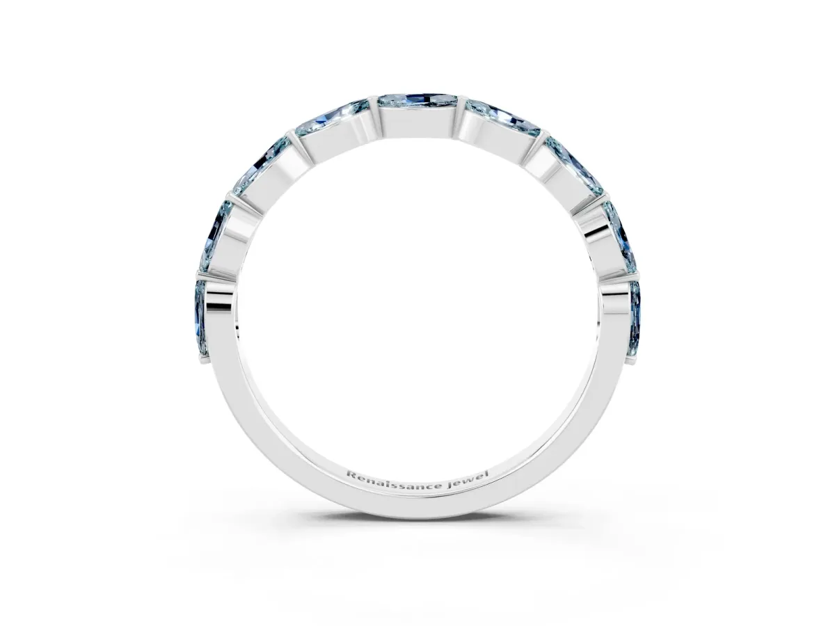 Marquise Aquamarine Half Eternity Band with Prong Setting Silver