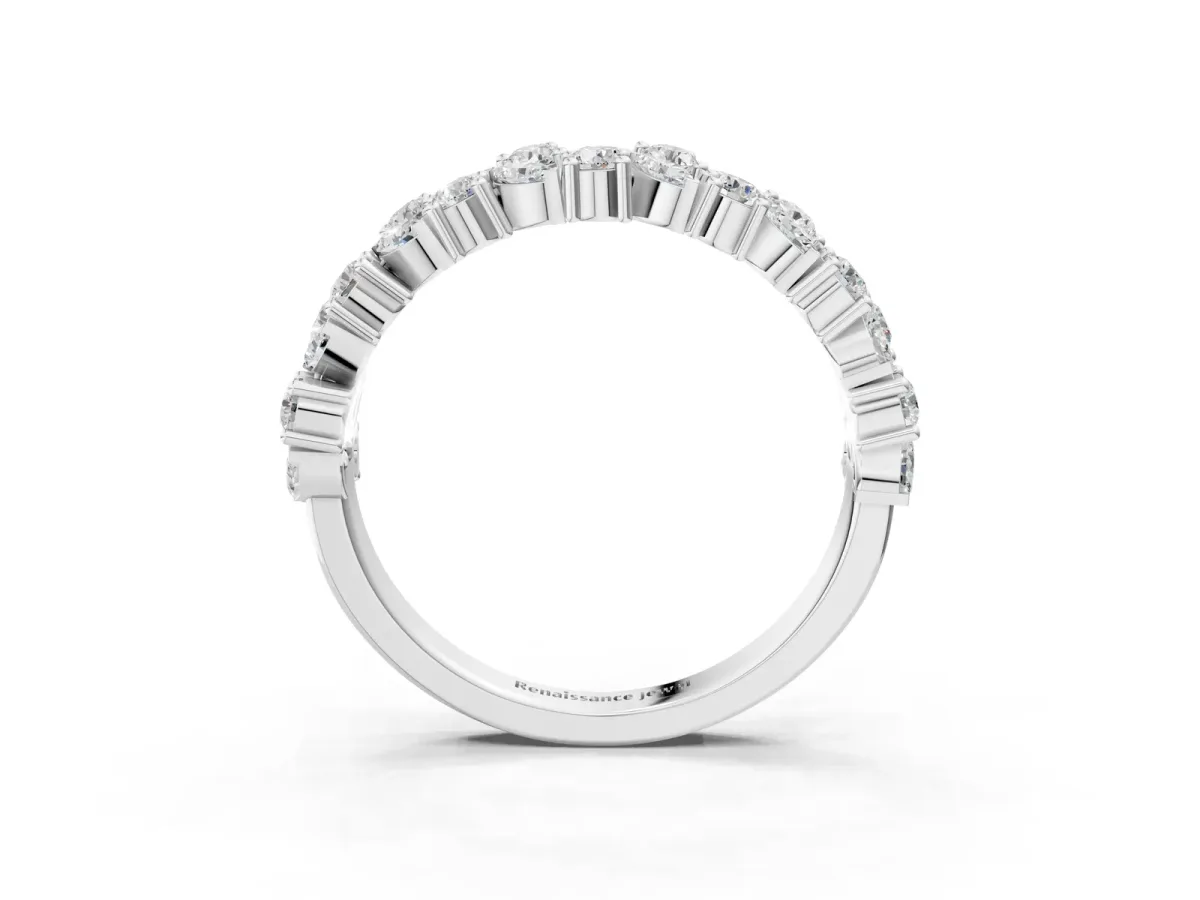 Pave Marquise and Round Diamond Eternity Band with Prong Setting Silver