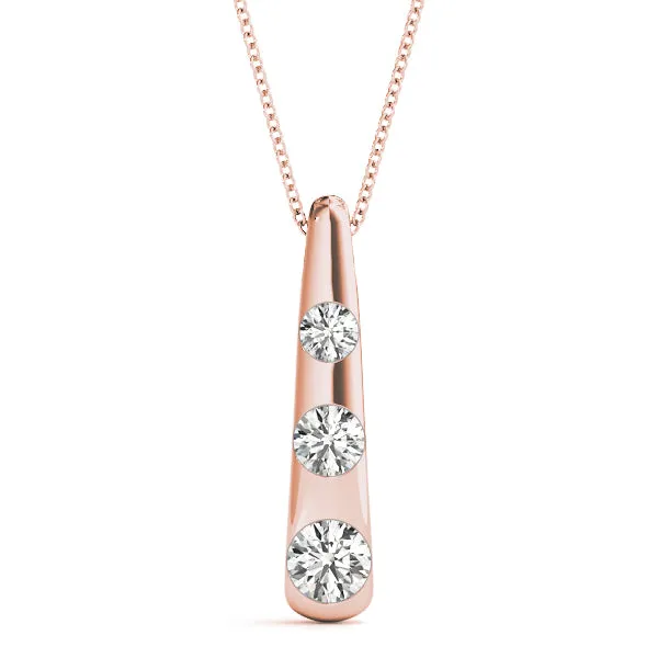 Bezel Set Round Diamond Tapered Bar Pendant Rose gold