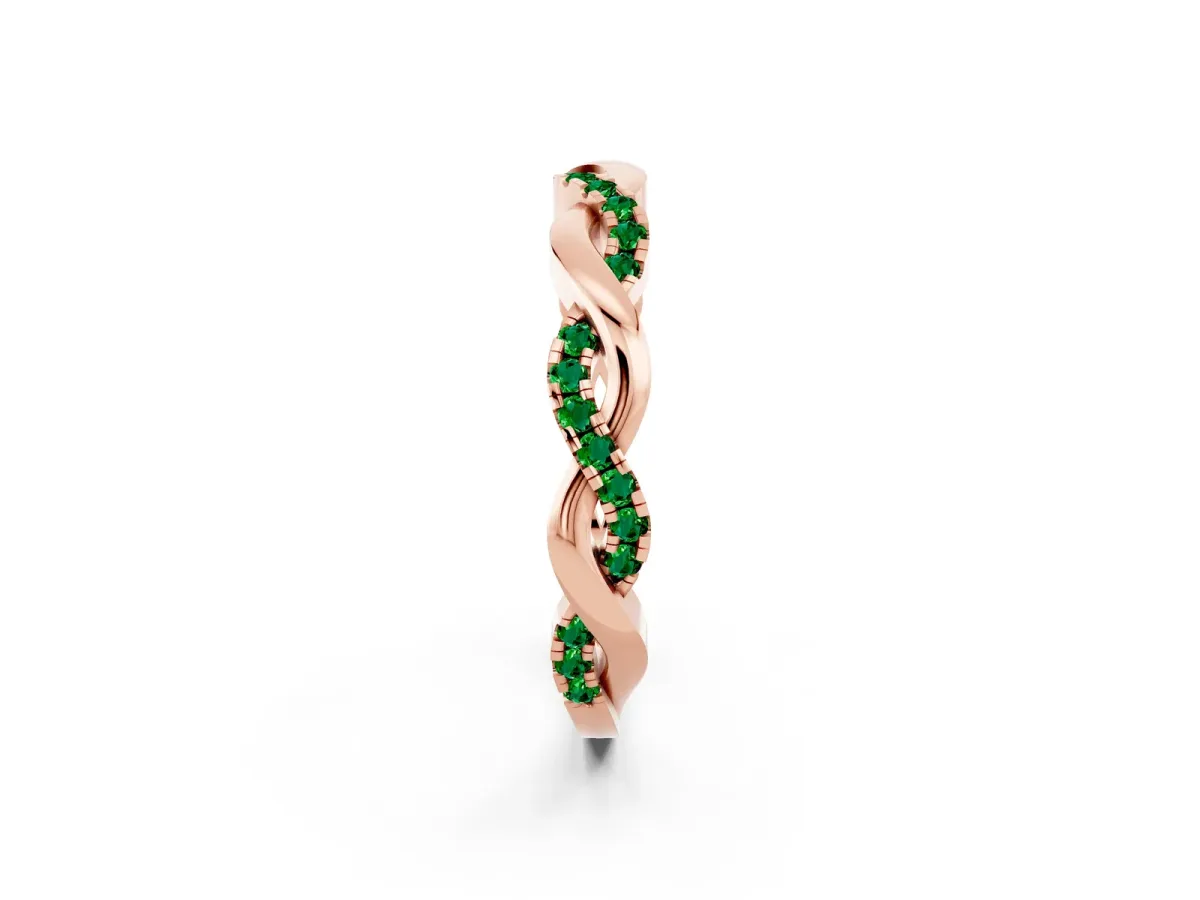 Round Emerald Twist Eternity Band with Pavé Setting Rose gold
