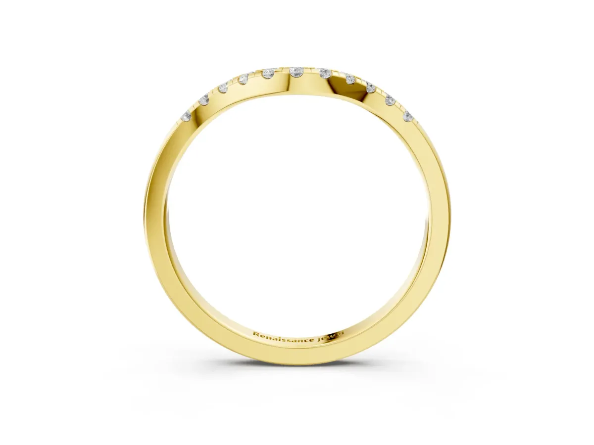 Round Diamond Curved Pavé Wedding Band Yellow gold