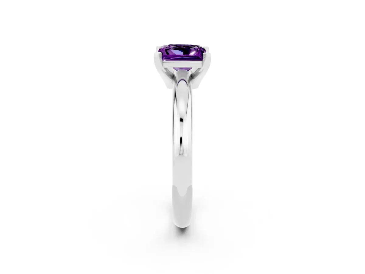 Princess Cut Amethyst Solitaire Engagement Ring with Round Band and Four-Prong Setting Silver