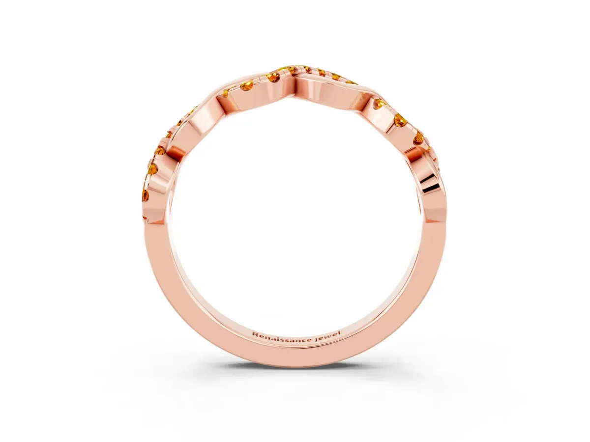 Twist Infinity Round Citrine Band with Pavé Setting Rose gold
