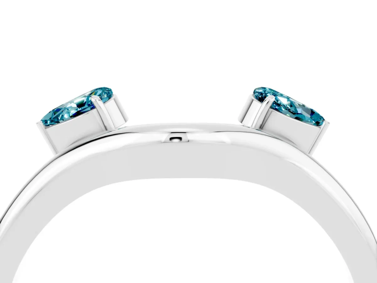 Pear Cut Blue Topaz Two-Stone Open Band Ring with Prong Setting White gold
