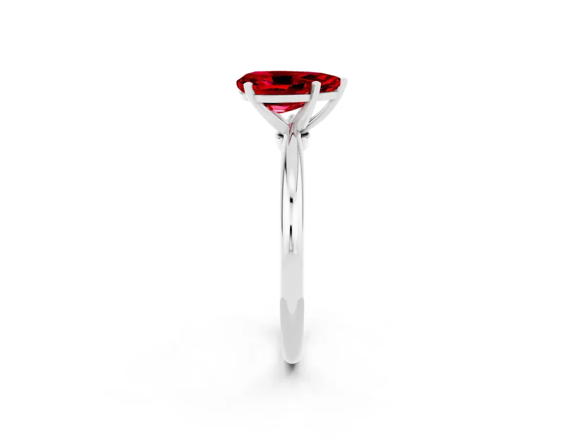 Pear Cut Ruby Solitaire Ring with Six-Prong Setting and Classic Band Platinum