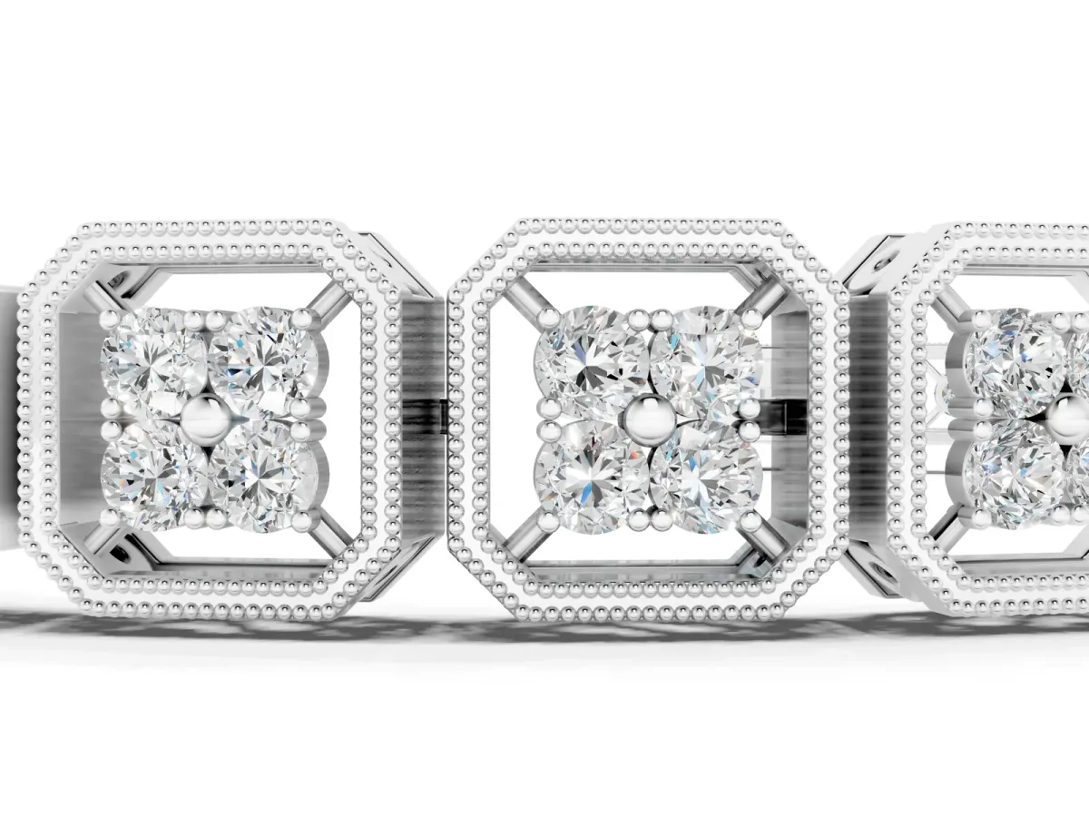 Round Diamond Tennis Bracelet with Milgrain Bezel Setting White gold