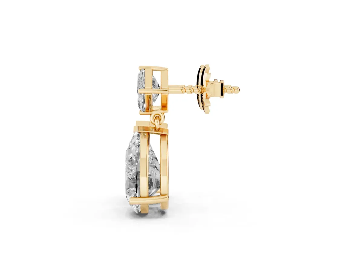 Princess and Pear Diamond Drop Earrings Yellow gold