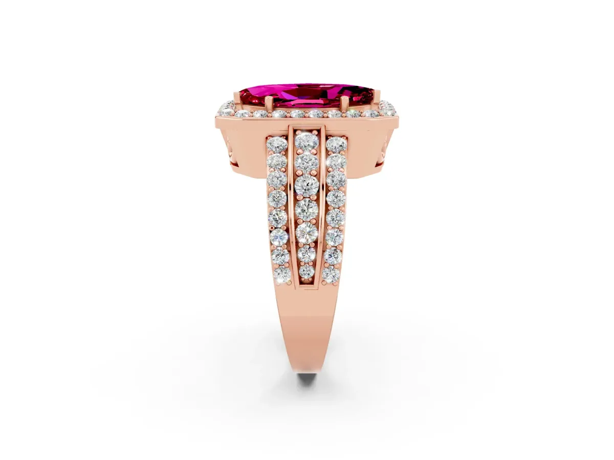 Marquise Cut Halo Garnet Ring with Round Split Shank and Prong Setting Rose gold