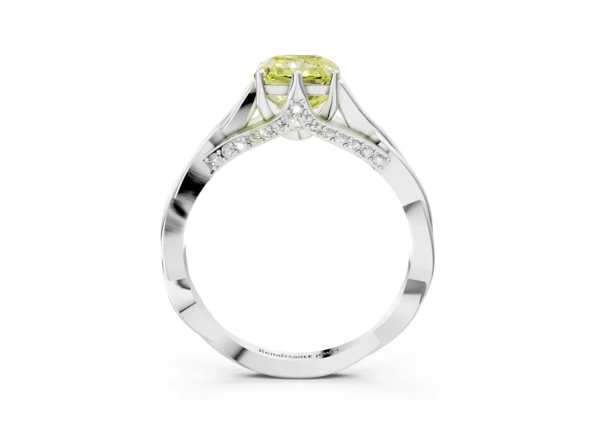 Fancy Yellow Radiant Cut Solitaire Twist Band Six-Prong Setting Platinum