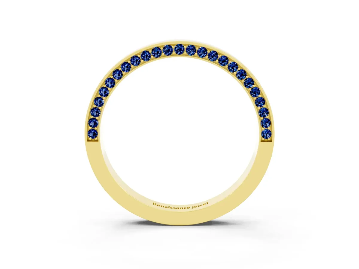 Pavé Round Blue Sapphire Channel Set Band Yellow gold