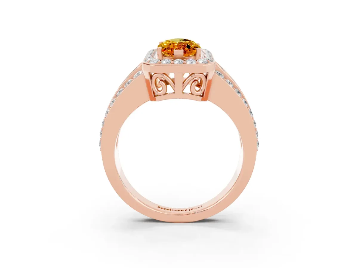 Marquise Cut Halo Citrine Ring with Round Split Shank and Prong Setting Rose gold