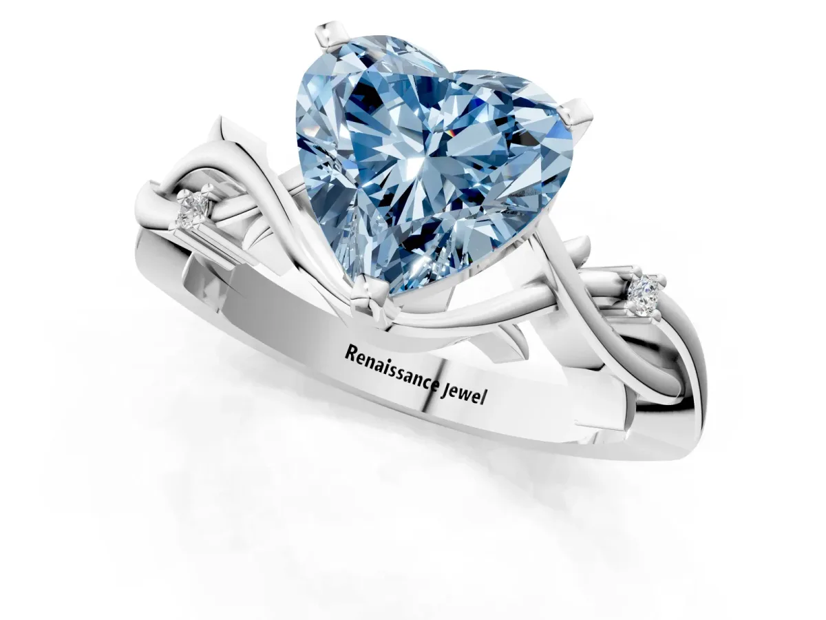 Fancy Blue Heart Cut Diamond Solitaire Ring with Twisted Band and Prong Setting Platinum