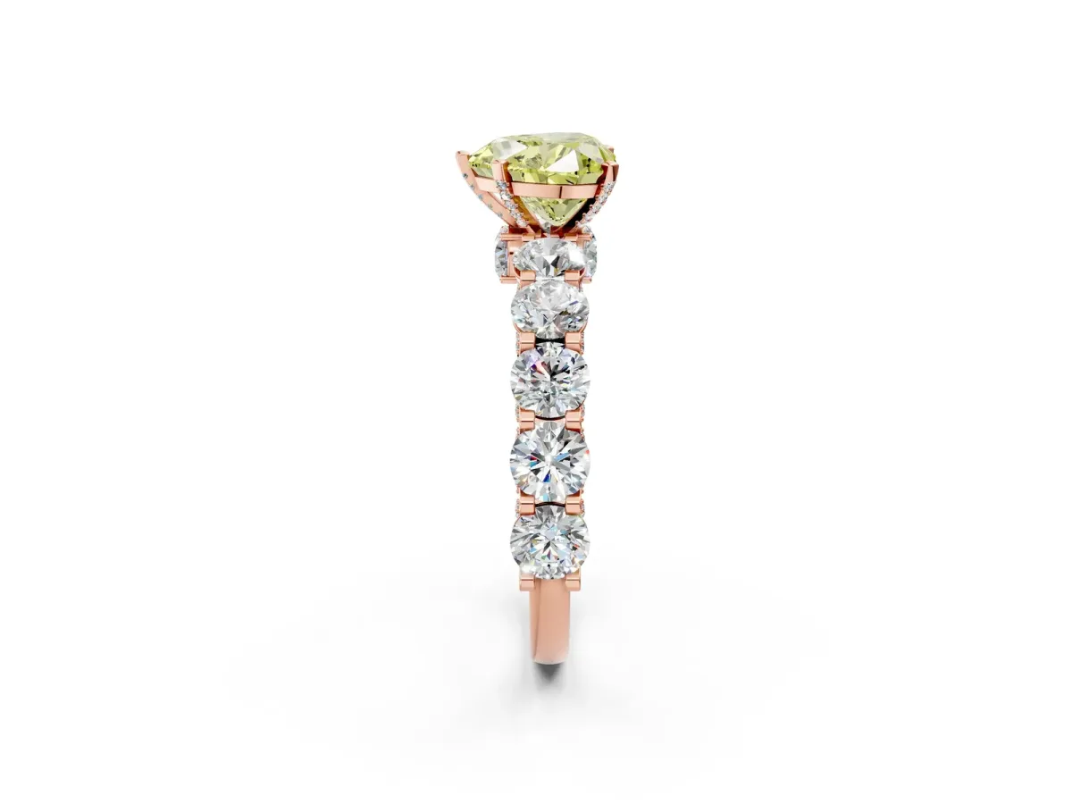 Fancy Yellow Heart Cut Diamond Side Stone Engagement Ring with Four-Prong Setting Rose gold