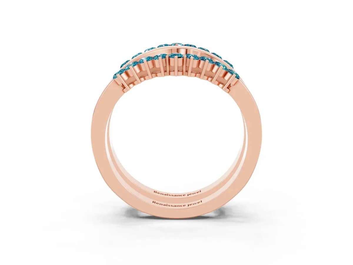 Round Blue Topaz Chevron Contour Band with Prong Setting Rose gold