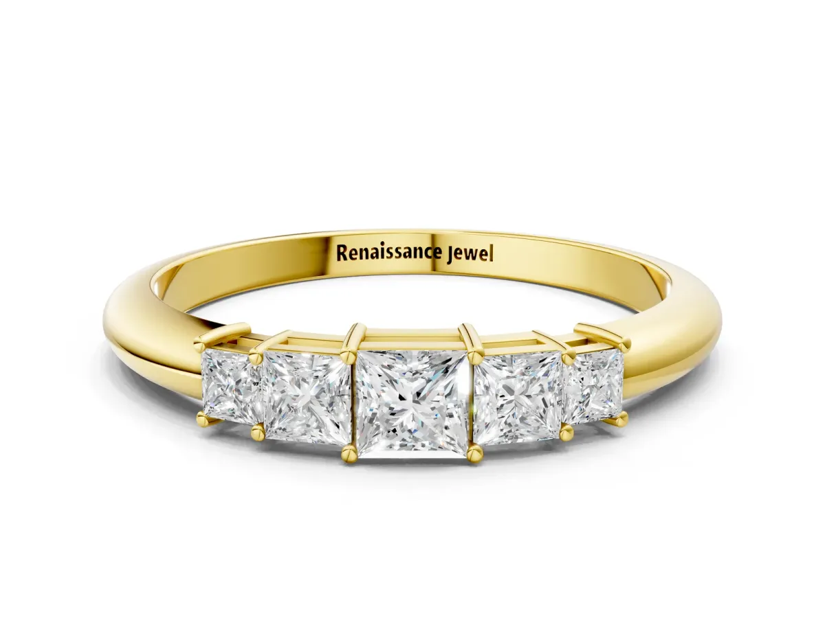 Princess Cut Five-Stone Prong Set Diamond Band Yellow gold