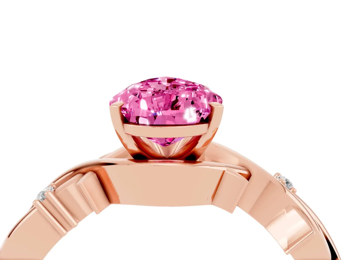 Pear Cut Pink Sapphire Solitaire Ring with Twisted Band and Prong Setting Rose gold