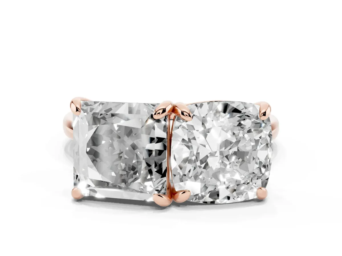 Cushion and Princess Toi Moi Ring with Prong Setting and Plain Band Rose gold
