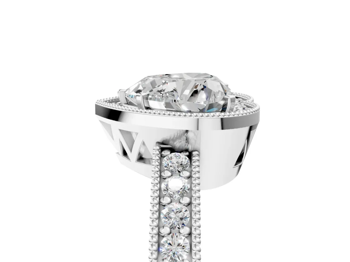 Heart Cut Cut Halo Diamond Pave Band Ring with Four-Prong Setting Platinum