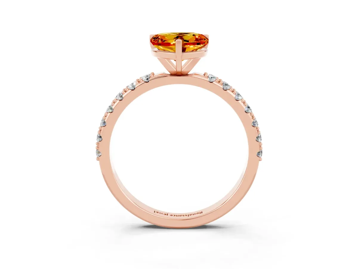 Heart Cut Citrine Solitaire Pavé Band with Four-Prong Setting Rose gold