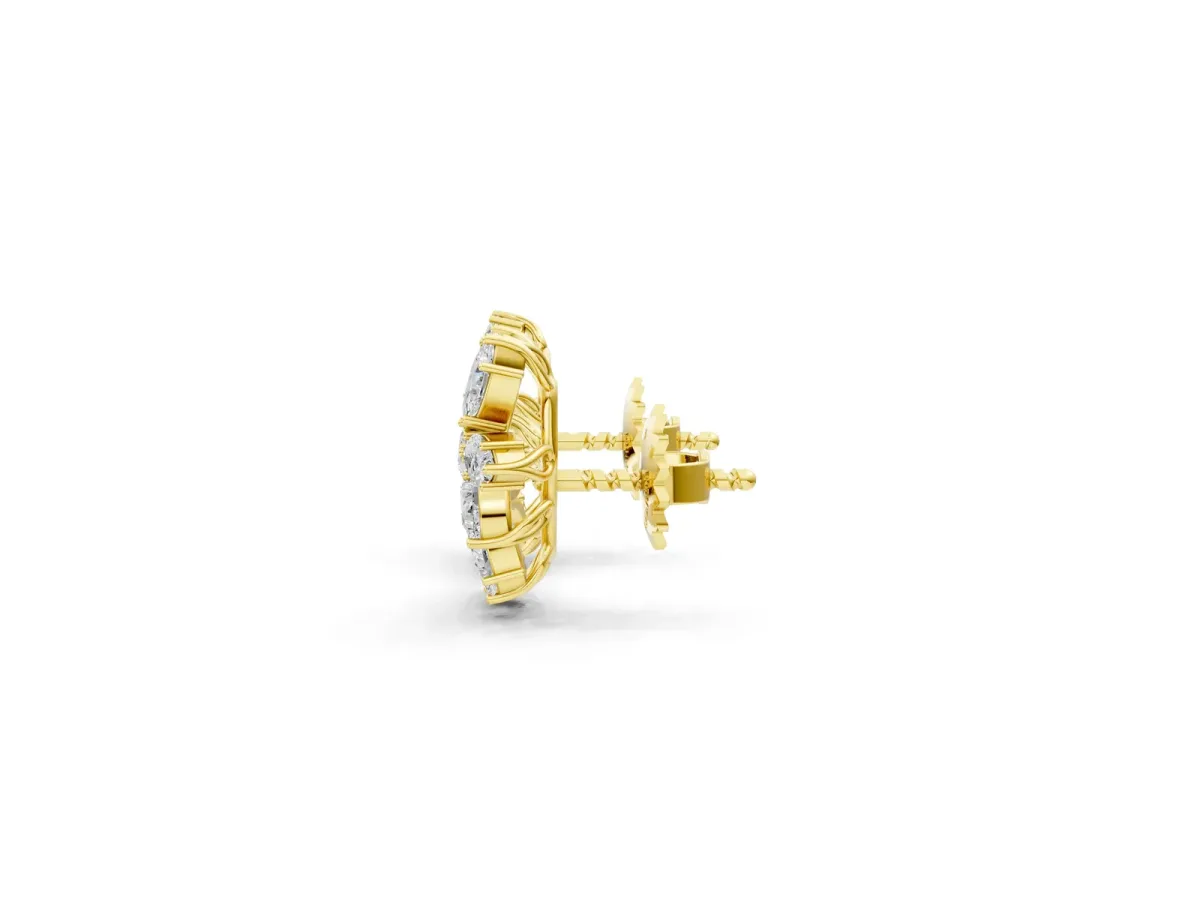 Pear and Marquise Diamond Cluster Stud Earrings Yellow gold