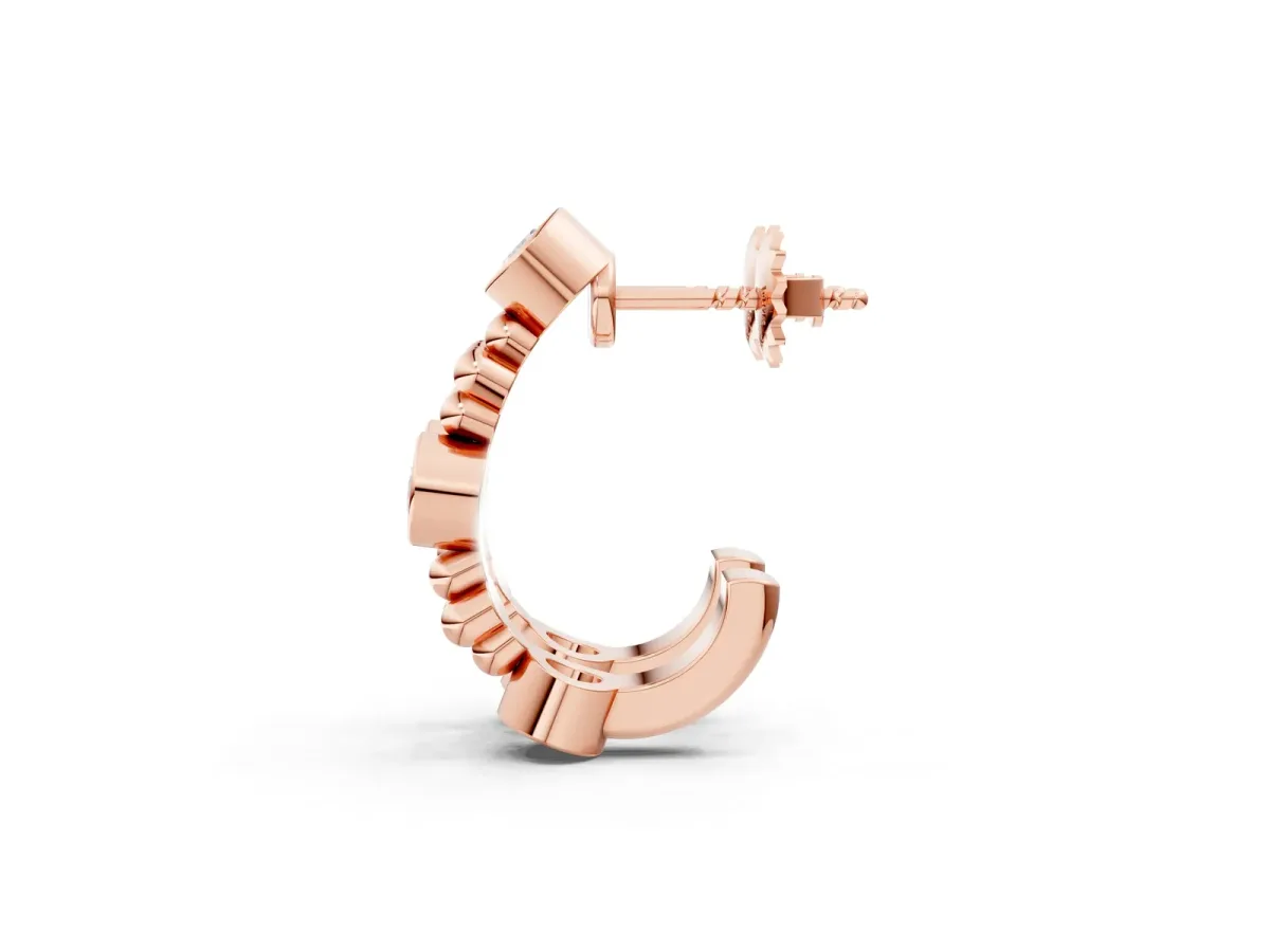 Bezel Set Round Diamond Beaded Hoop Earrings Rose gold