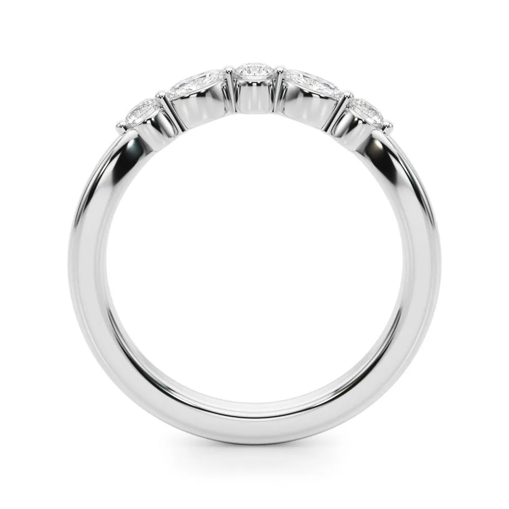 Marquise and Round Diamond Half Eternity Band with Prong Setting Platinum