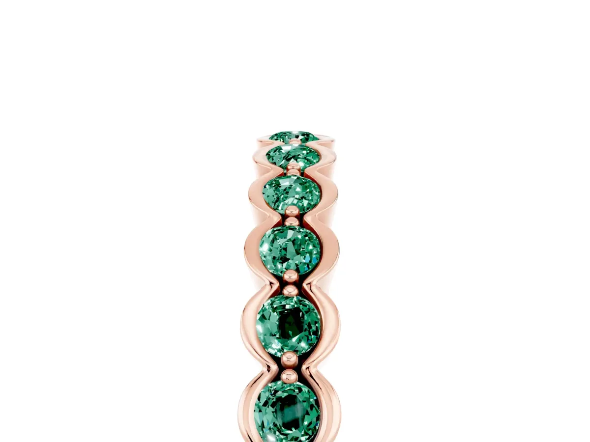 Round Green Sapphire Bezel Set Eternity Band Rose gold