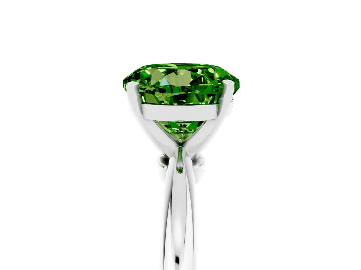 Round Cut Peridot Solitaire Ring with Six-Prong Setting and Classic Band Silver