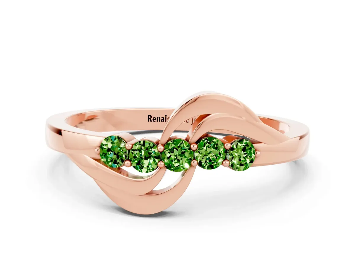 Five-Stone Round Peridot Crossover Band with Prong Setting Rose gold