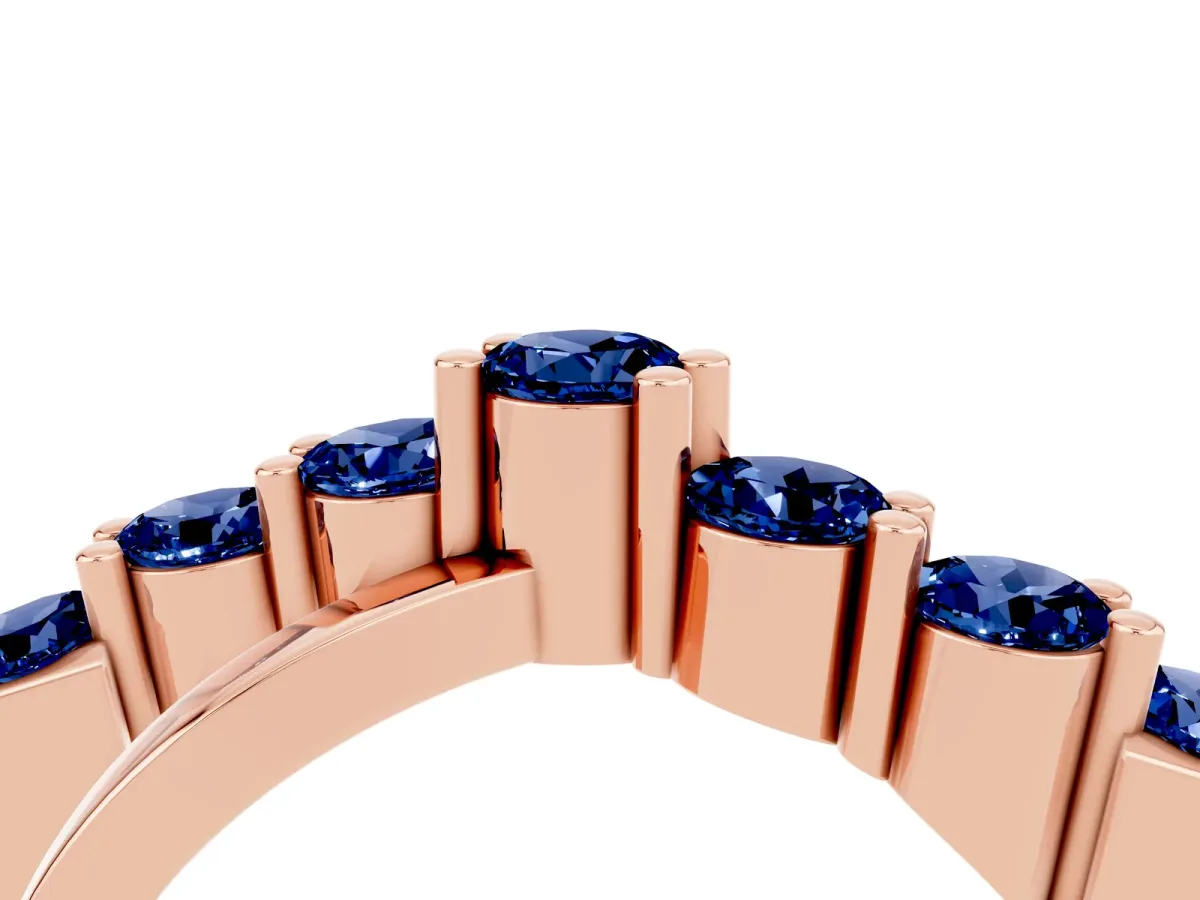 Round Blue Sapphire Prong-Set Crossover Band Rose gold