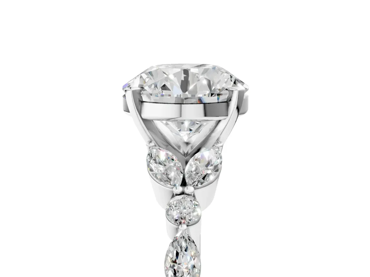 Round Cut Diamond Solitaire Ring with Side Stones and Four-Prong Setting White gold