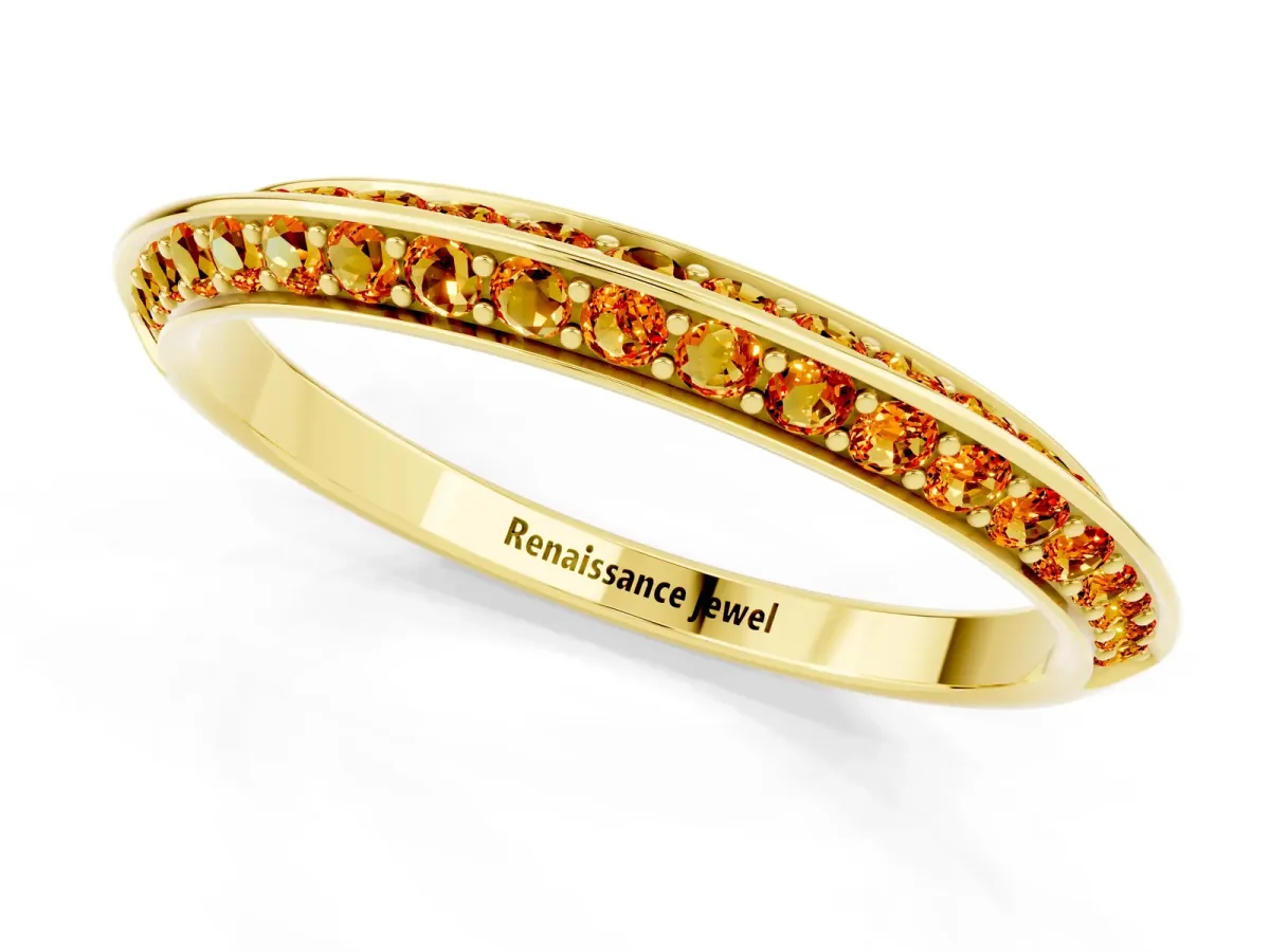 Double Row Pavé Round Citrine Eternity Band with Channel Setting Yellow gold