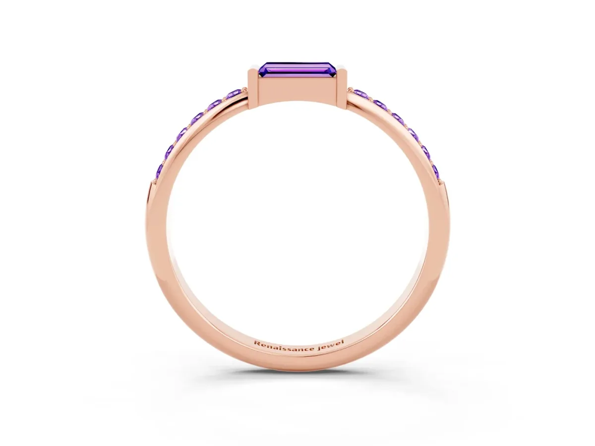Baguette Tanzanite Pavé Band with Bar Setting Rose gold