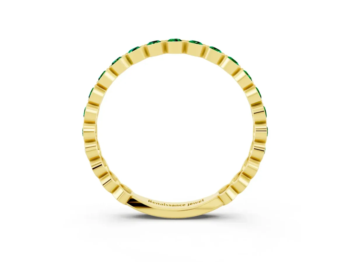 Round Emerald Bezel Set Eternity Band Yellow gold