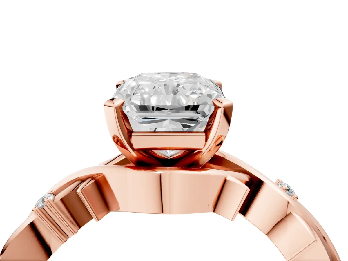 Radiant Cut Diamond Solitaire Ring with Twisted Band and Prong Setting Rose gold