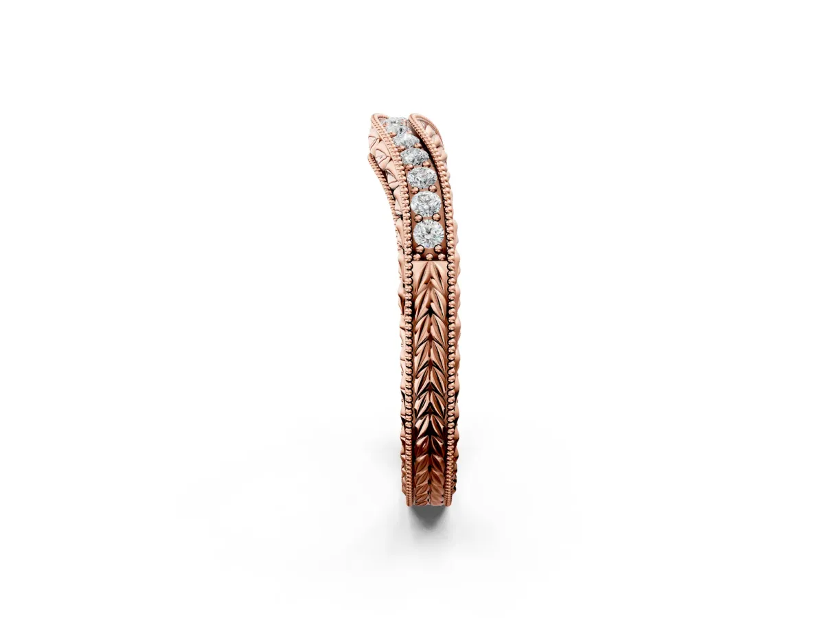 Milgrain Round Diamond Curved Eternity Band with Pavé Setting Rose gold