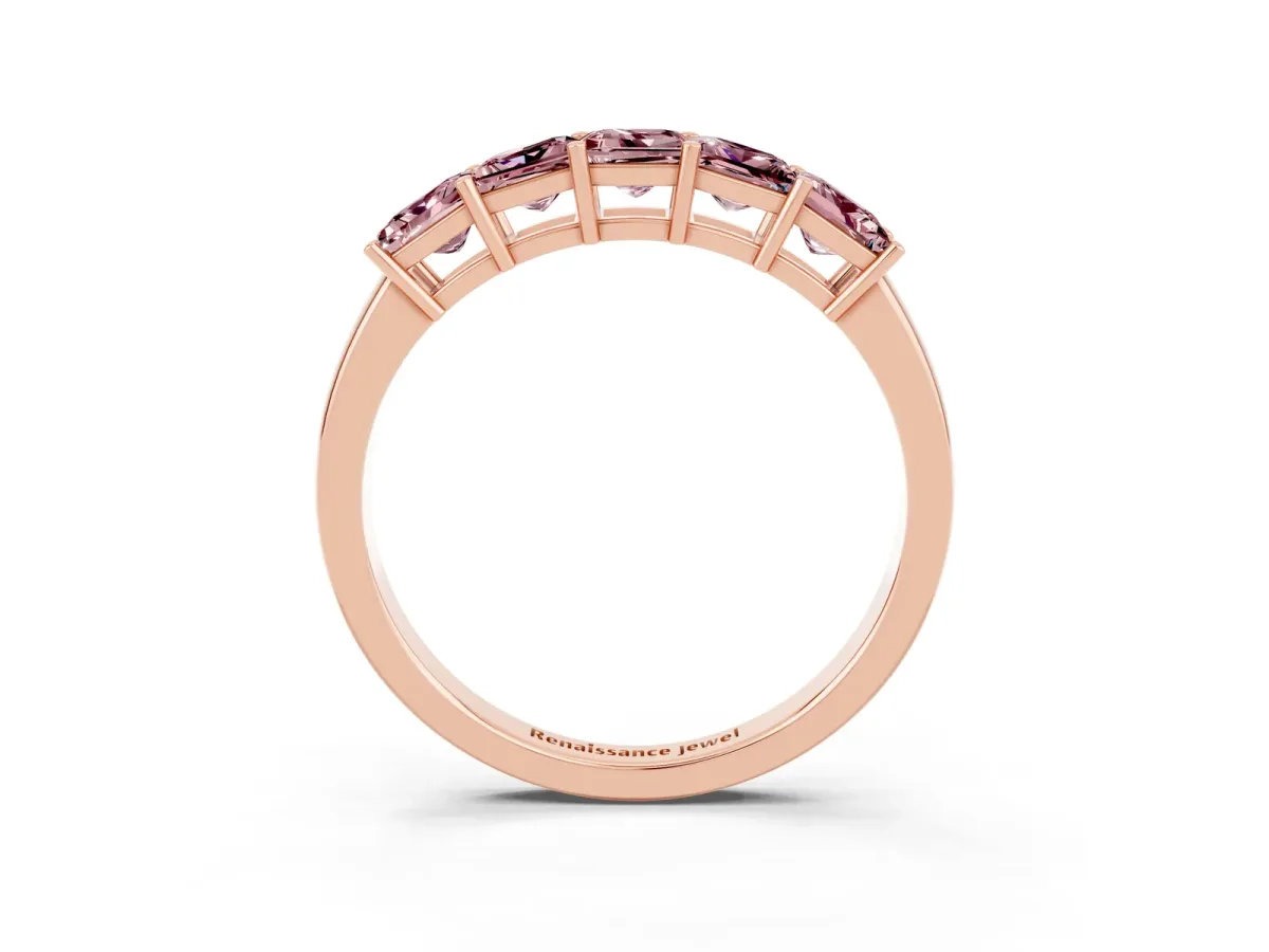 Princess Cut Five-Stone Morganite Band with Prong Setting Rose gold
