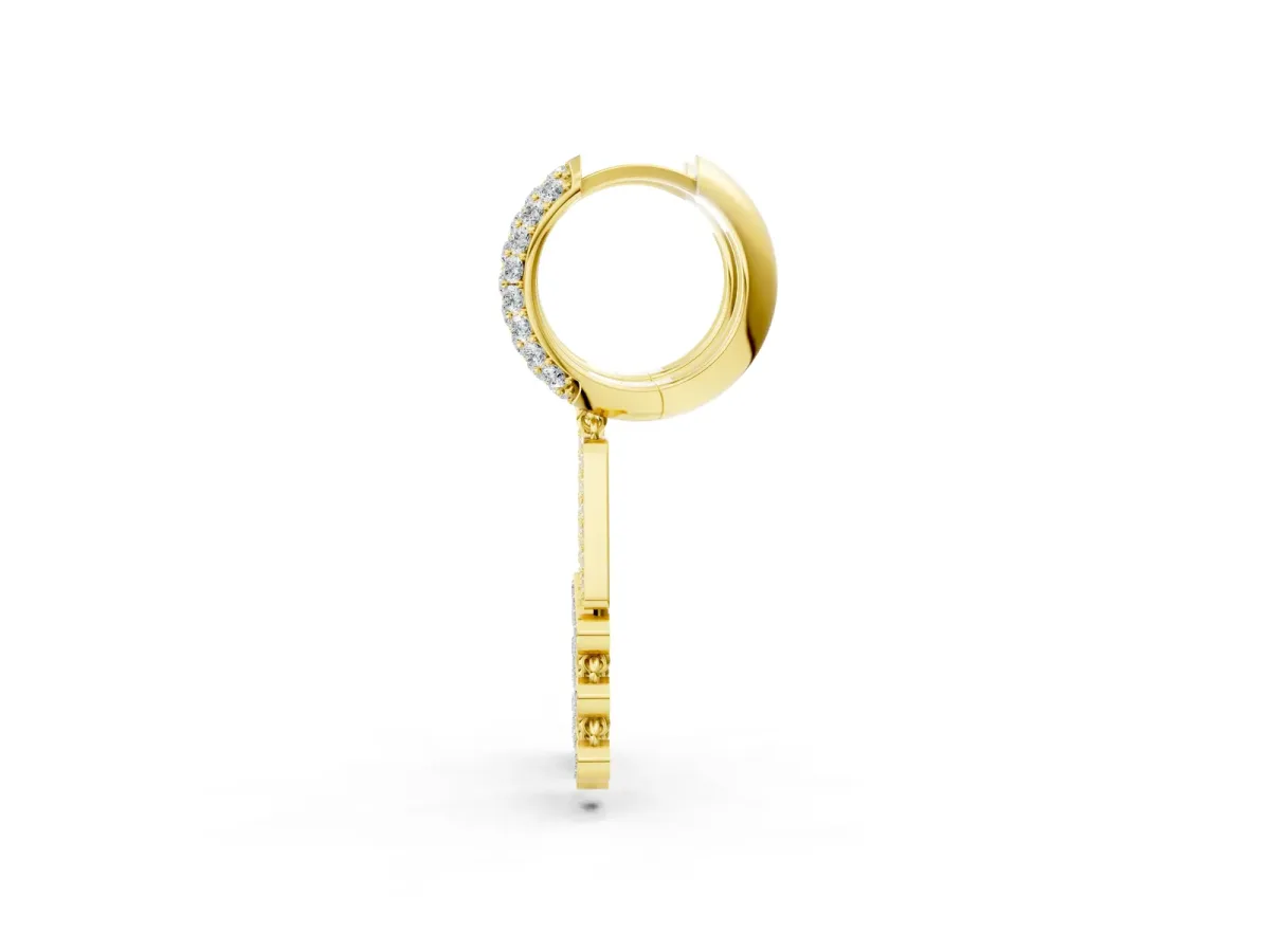 Round Diamond Initial A Huggie Hoop Earrings Yellow gold