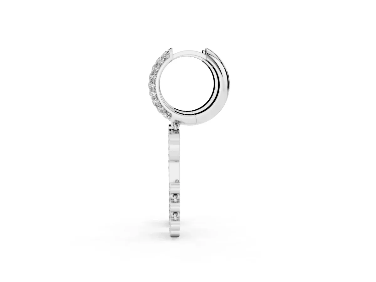 Round Diamond Initial P Huggie Hoop Earrings Silver